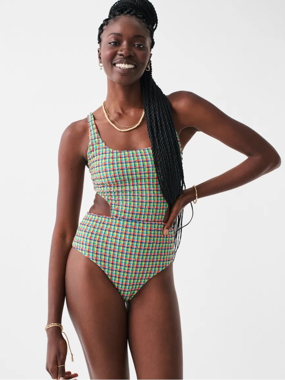 Albertine Andrea One Piece Swimsuit Madras Plaid XL NWT $160 Retail